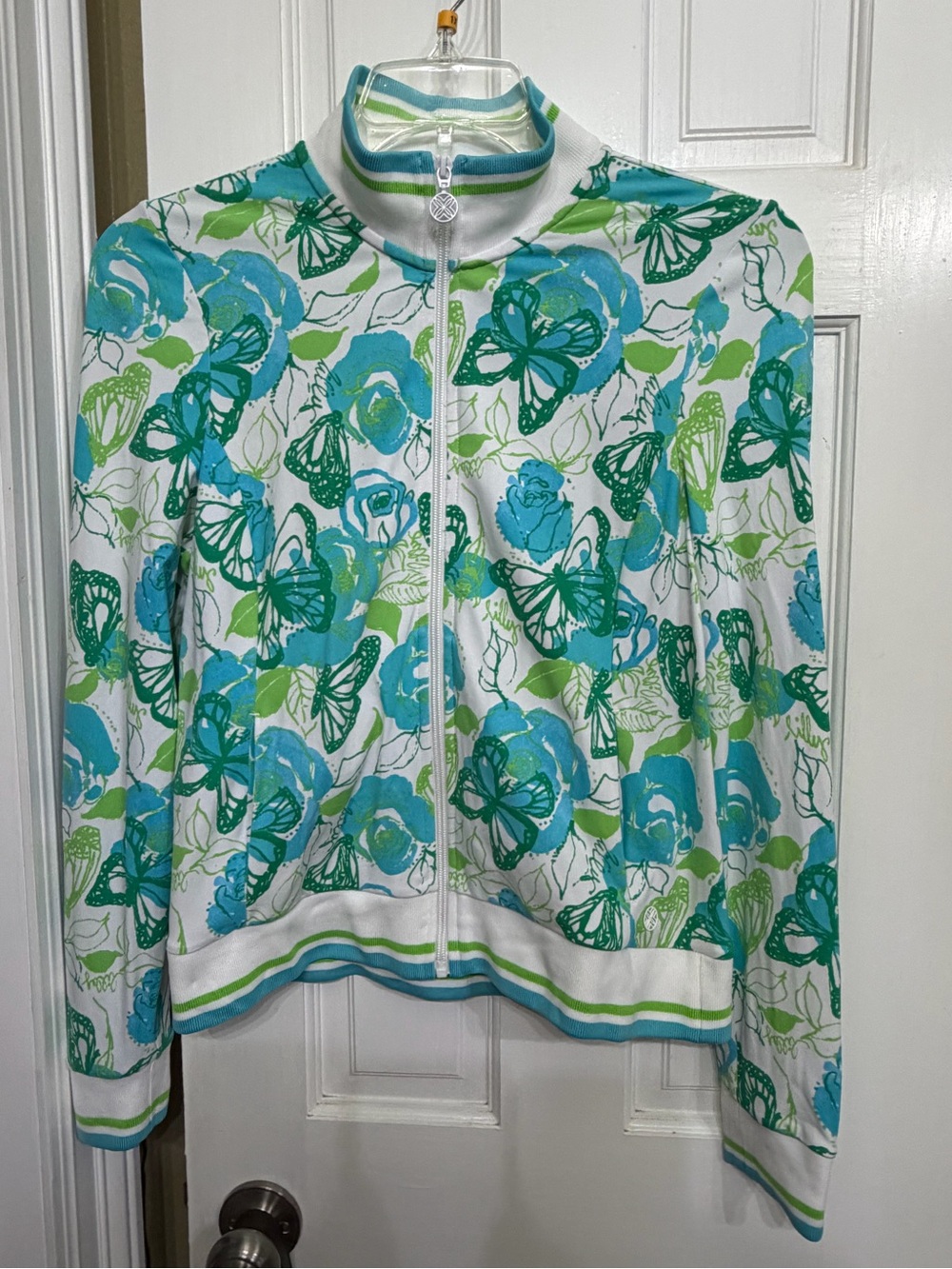 Lilly Pulitzer Teal & Lime Butterfly Zip-Front Jacket